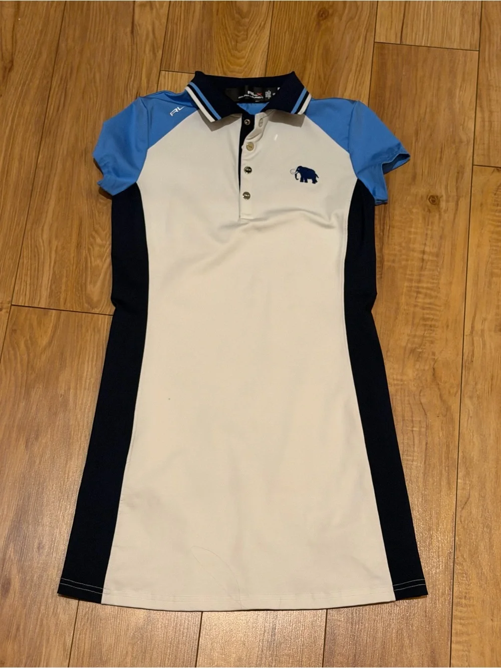 Ralph Lauren White Polo Dress with Light Blue Sleeves and Navy Panels